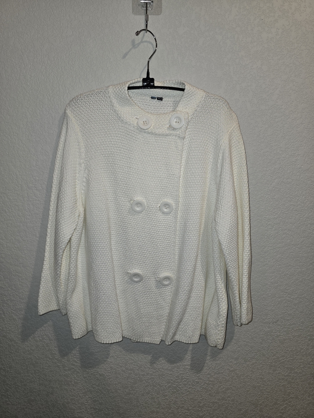 Vintage Cream Knit Double-Breasted Cardigan Jacket - Oversized Statement Buttons